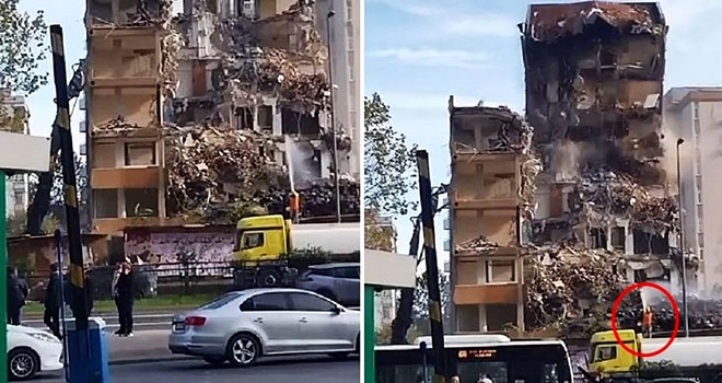 Beşiktaş'ta faciadan dönüldü! 11 katlı bina yıkım sırasında çöktü!