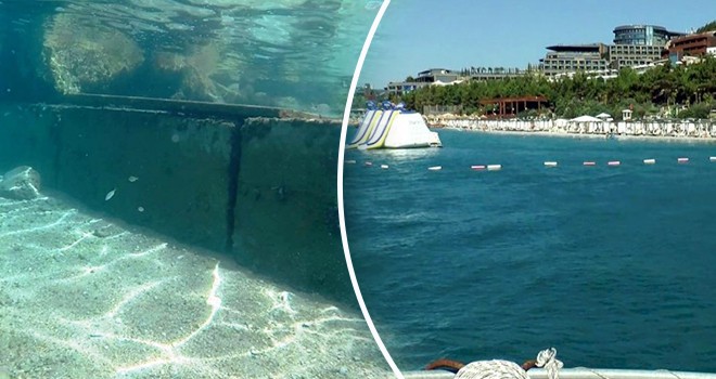 Bodrum'da denizaltına kaçak beton duvar! Otellere ceza yağacak