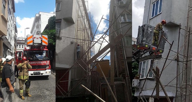 Beşiktaş'ta binaya kurulan iskele devrildi