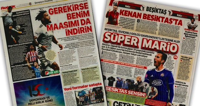 Günün Beşiktaş manşetleri (15 Temmuz)