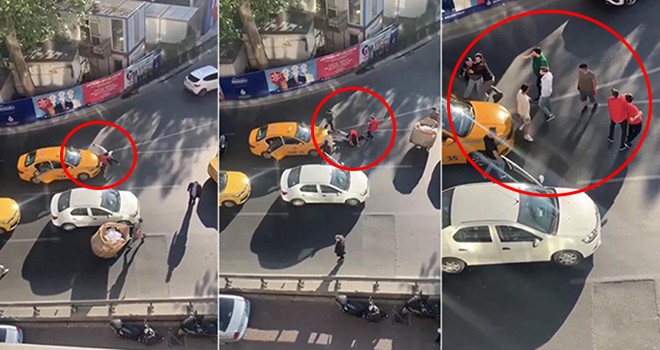 Yol ortasında taksicilerin müşteri kavgası!