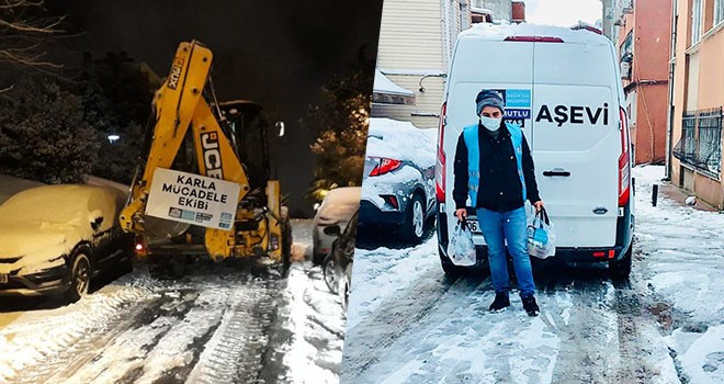 Beşiktaş'ta karla mücadele! İhtiyaç sahibi ailelere Aşevinden sıcak yemek