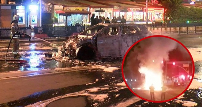 Beşiktaş'ta otomobil alev aldı! Sürücü son anda kurtuldu