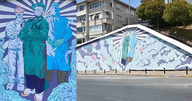 Beşiktaş'ta sağlık emekçileri için saygı duvarı