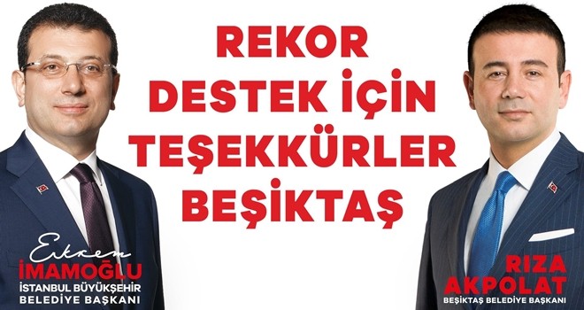 Beşiktaş'tan Ekrem İmamoğlu'na yüzde 83,9 ile rekor destek