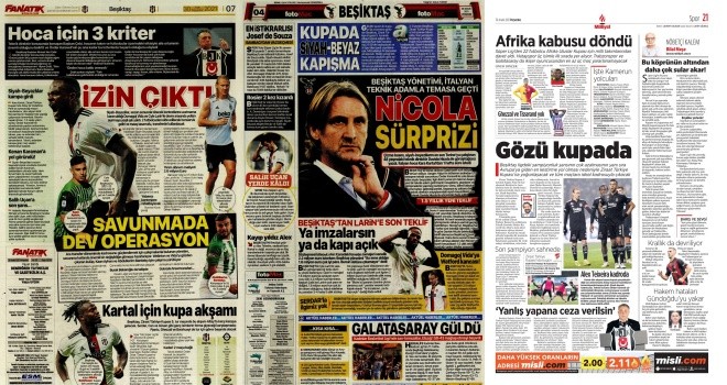 Beşiktaş manşetleri (30 Aralık)