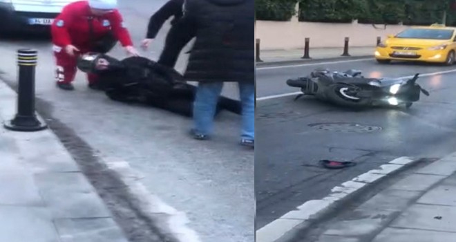 Kontrolden çıkan otomobilin çarptığı motosikletin sürücüsü savruldu