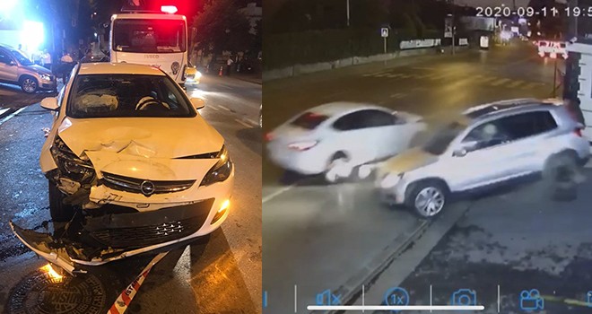 Ortaköy'de feci kaza! Otomobilin çarptığı cip otoparka uçtu