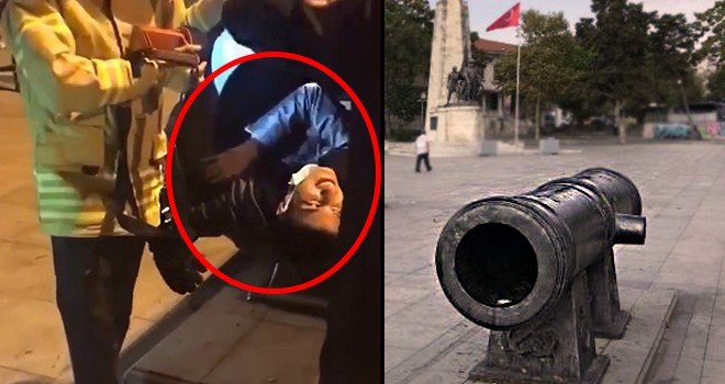 Fotoğraf çektirmek istemişti! Tarihi savaş topunun içine sıkıştı