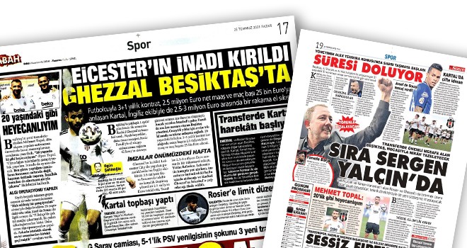 Günün Beşiktaş manşetleri (25 Temmuz)