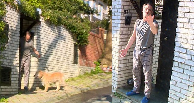 Kameraları görünce köpeğini bırakıp kaçtı