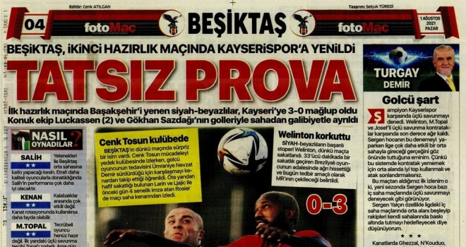 Beşiktaş manşetleri (1 Ağustos)
