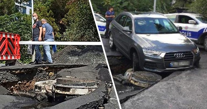 Yağış nedeniyle Beşiktaş'ta yol çöktü