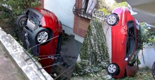 Etiler’de facia! Otomobil apartman boşluğuna düştü