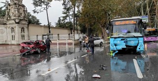 Beşiktaş'ta otobüs ile otomobil çarpıştı