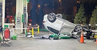 Beşiktaş'ta lüks cip benzinliğe daldı