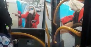 Sinirlenen kadın otobüsün kapısını tekmeleyip önüne atladı